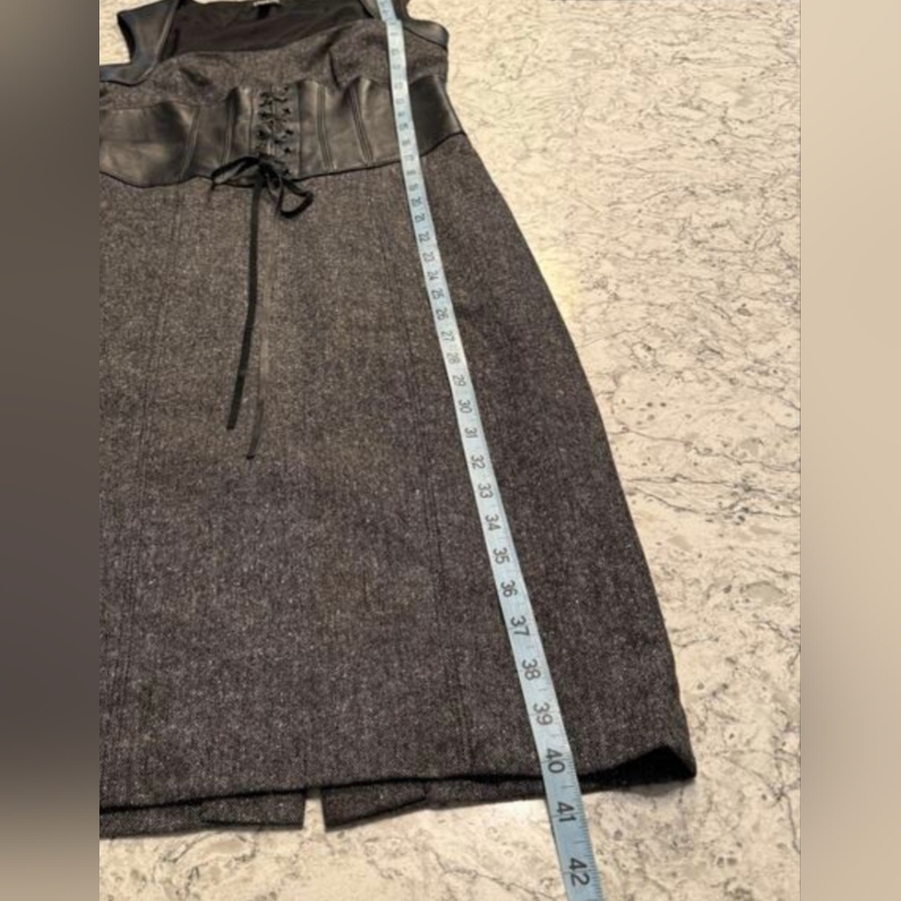 Bebe Vintage Y2K Real Leather Corset Wool Midi Pencil Dress Gray Tweed Size 8 - Picture 10 of 11